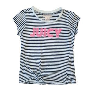 JUICY COUTURE Girls Navy White Stripe Tied Pink Sequin Juicy T-shirt 6
